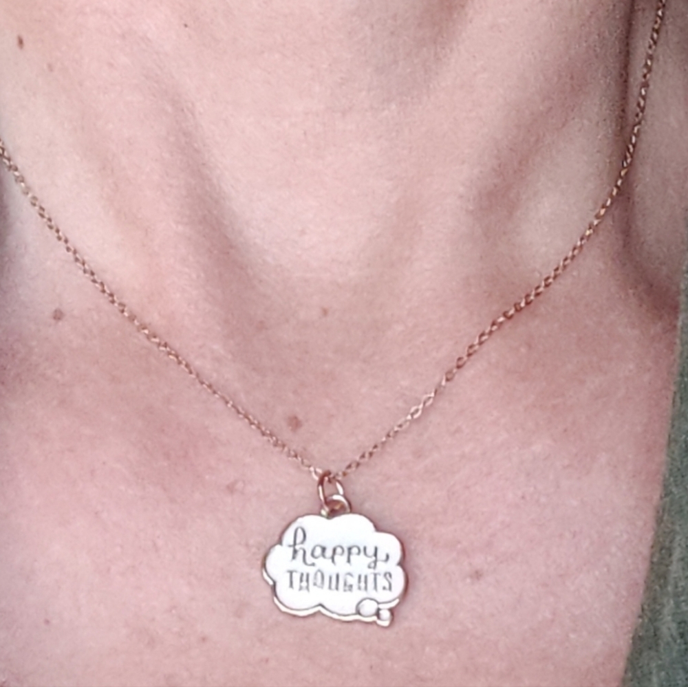 ⭐3 For $21⭐Gold and White 'Happy Thoughts' Pendant Necklace - Picture 2 of 5